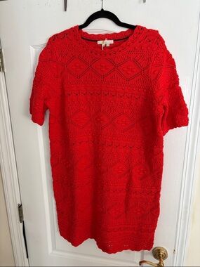 Boden Ladies Claudia “Firecracker” Red Crochet Dress-14-NWT